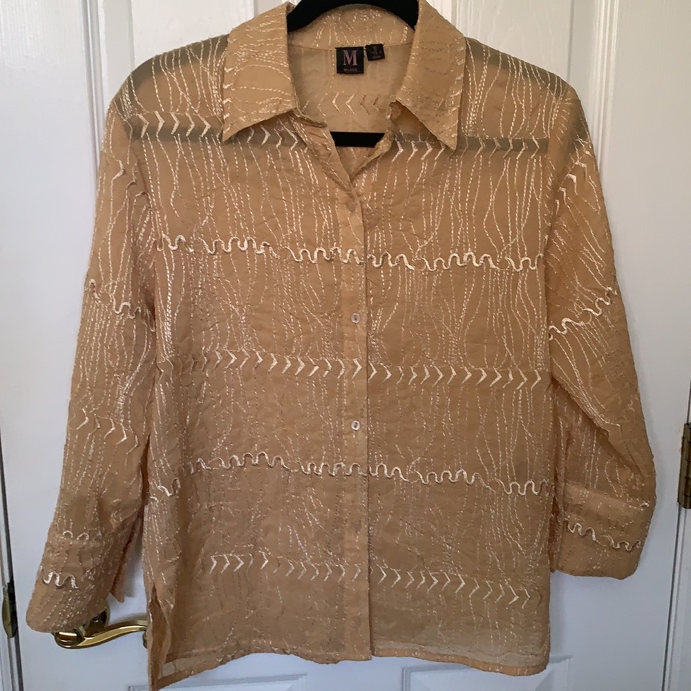 M MILANO semi sheer Career Dress Blouse top women’s Sz S SUPER NICE